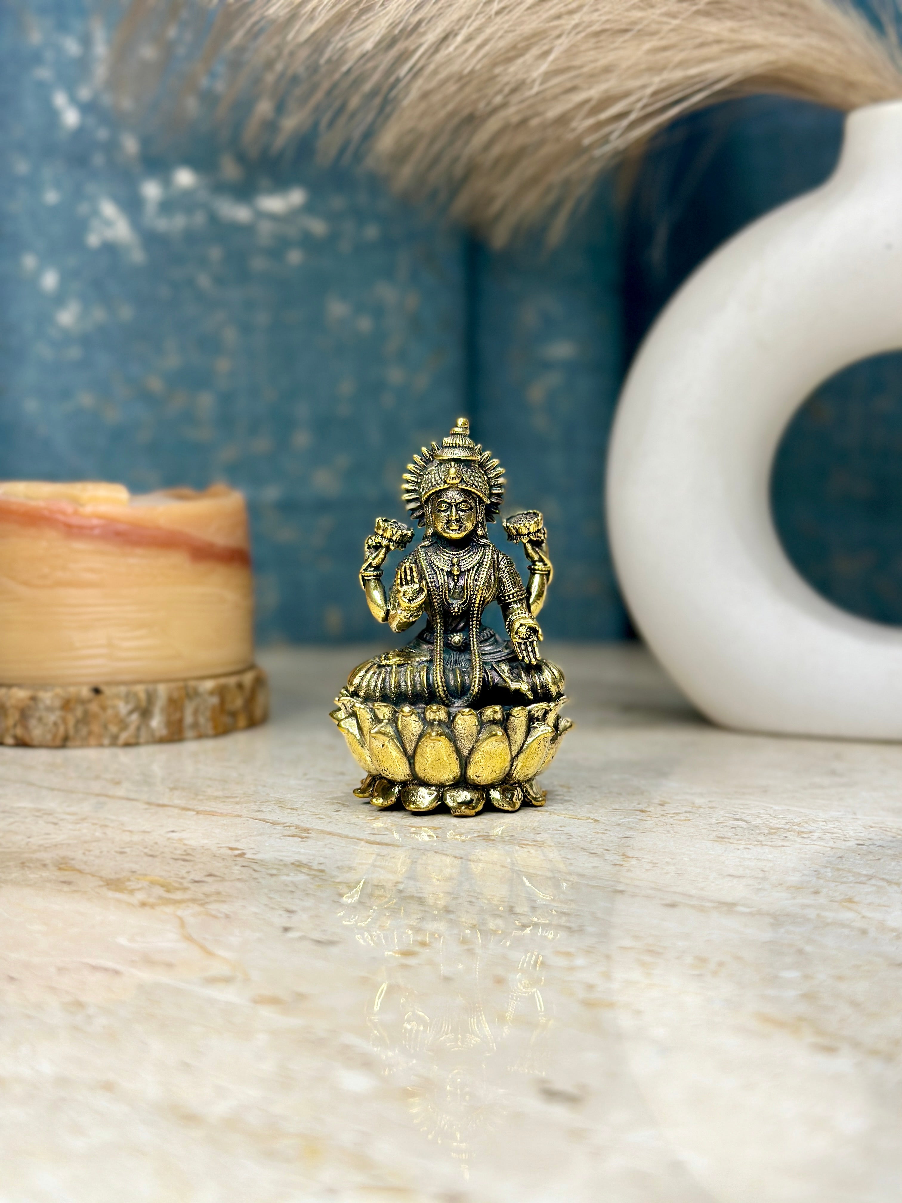 Goddess Laxmi Brass Murti Sitting on Kamal | 2.75 inch | Sitting Idol SOUTH